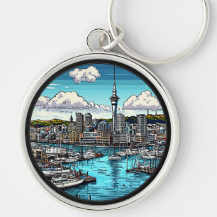Auckland Silhouette met Haven en Jachten Sleutelhanger