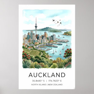 Auckland Silhouette Print Kust Waterverf Kunst