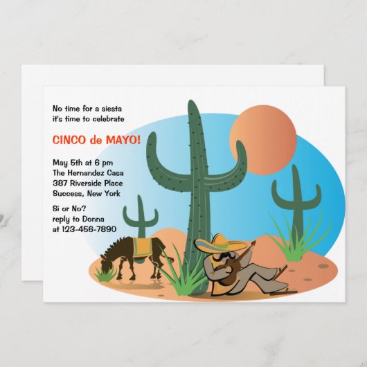 Aucune sièste c'est invitation de Cinco De Mayo (Devant / Derrière)