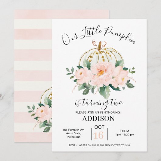 Audacieux rose or Floral Citrouille Invitation d'a (Devant / Derrière)