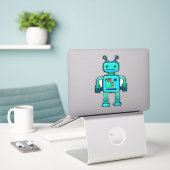 Audie de Aqua Robot Whimsical Sticker (Laptop op bureau)
