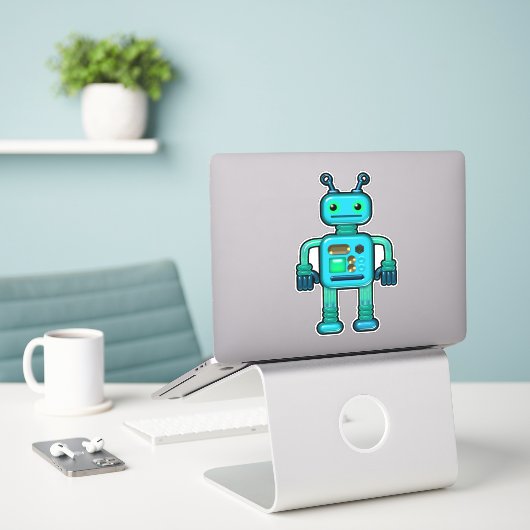 Audie de Aqua Robot Whimsical Sticker (Laptop op bureau)
