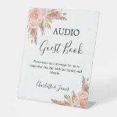 Audio Gast Boek teken bloemen pampas gras bruiloft Reclamebord Met Voetstuk (Voorkant)