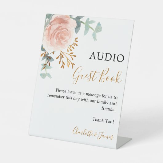 Audio Guest Book signe rose or vert mariage (Recto)