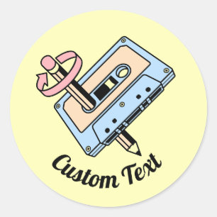 Audiocassette met potlood ronde sticker