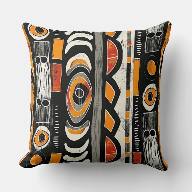 Auditoire Tribal Abstrait Orange Throw Oreiller De (Recto)