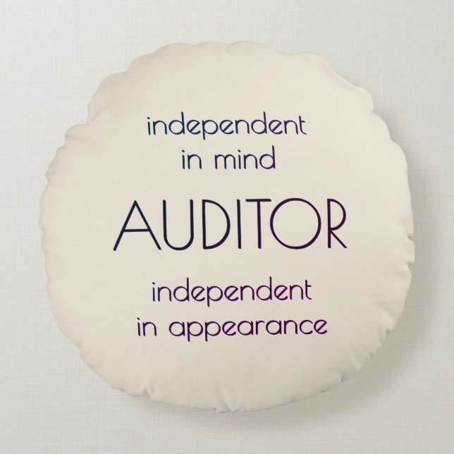 "Auditor: Independent in Mind & Vormgeving" Rond Kussen (Voorkant)