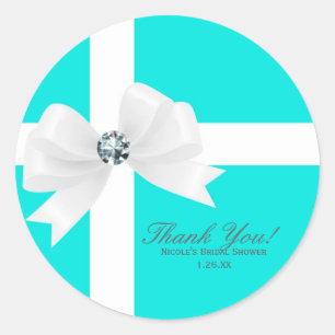 Audrey Blue Bruidsfeest Favor met Witte Strik en D Ronde Sticker