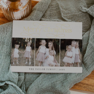 AUDREY Gold Folie Familie Foto Vintage Kerstmis Folie Feestdagenkaart