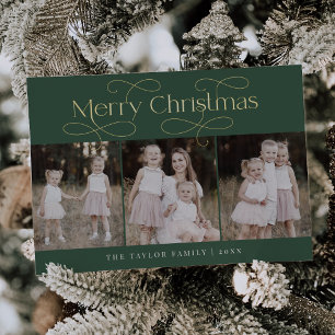AUDREY Groene Folie Familie Foto Vintage Kerst Feestdagenkaart