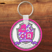 Audrey letter B: roze unicorn crest Sleutelhanger (Voorkant)
