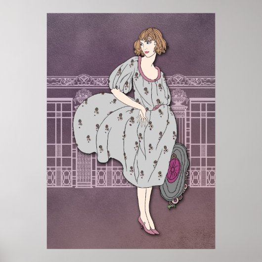 AUDREY : Mode Art Déco en gris et Rose (Devant)