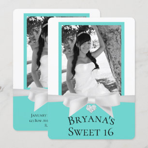 Audrey Teal Witte Boog Moderne Sweet 16 Foto Kaart