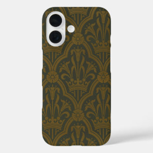 Audsley Vintage Goud Lelie Crown Green Damast Kuns iPhone 16 Hoesje