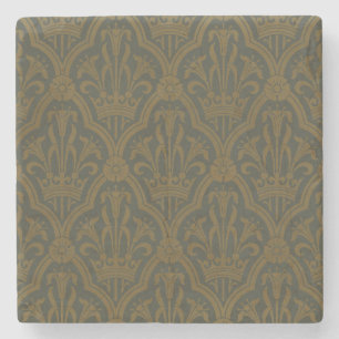 Audsley Vintage Goud Lily Kroon Green Damast Kunst Stenen Onderzetter