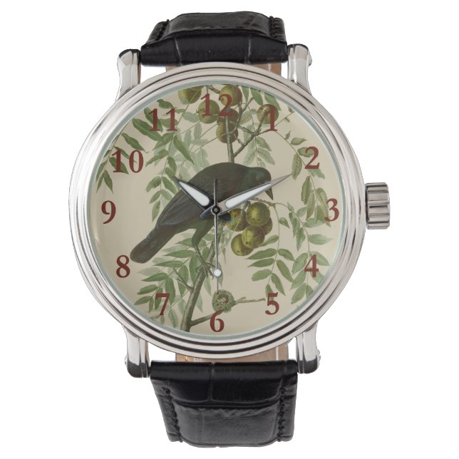 Audubon American Crow Black Bird Horloge (Voorkant)