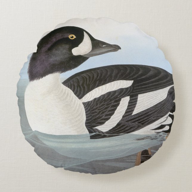 Audubon: Barrow's Goldeneye Rond Kussen (Voorkant)