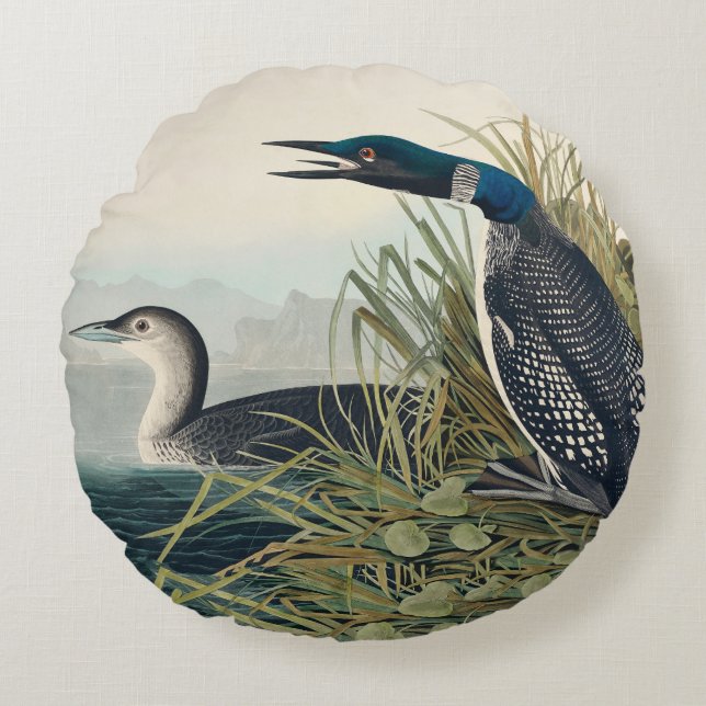 Audubon Bird Loon Diver Classic Rond Kussen (Voorkant)