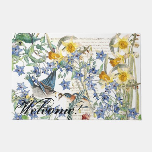 Audubon Bluebird Birds Flowers Welcome Doormat Deurmat (Voorkant)