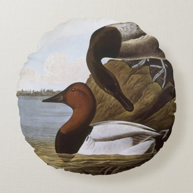 Audubon: Canvasback Rond Kussen (Voorkant)