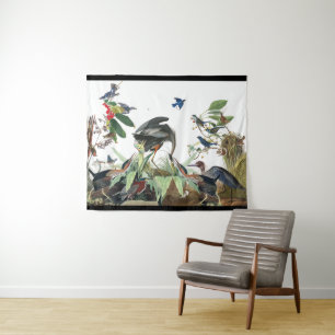 Audubon Heron Bird Wildlife Collage Wall Tapestry Wandkleed