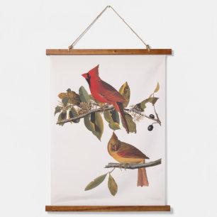 Audubon Kardinaal Paar in Wilde Amandelboom  Hangend Wandkleed