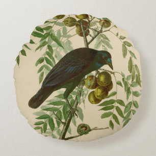 Audubon Purple Grackle Vogelprint Vintage Botanisc Rond Kussen