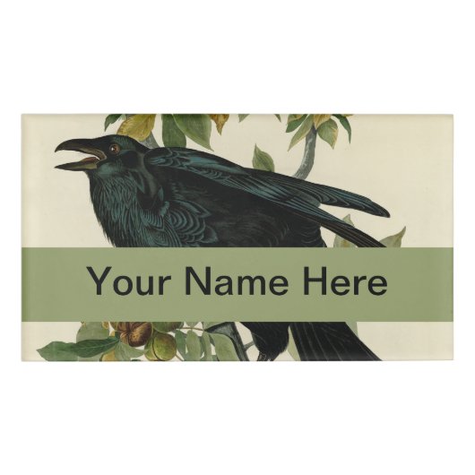 Audubon Raven Bird Classic Artwork Naambadge (Voorkant)
