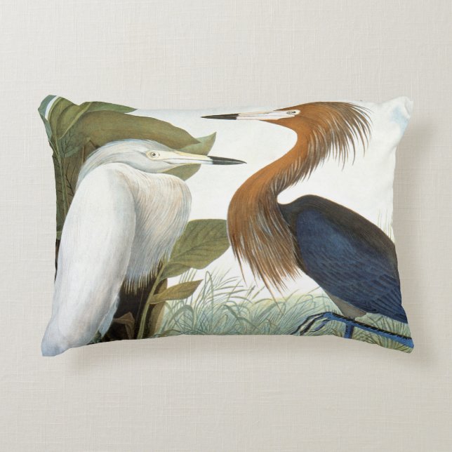 Audubon: Roodbaarzen en Paarse haron Decoratief Kussen (Voorkant)