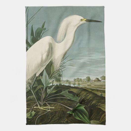 Audubon Snowy Heron White Gret Vogel Vogel Theedoek (Verticaal)