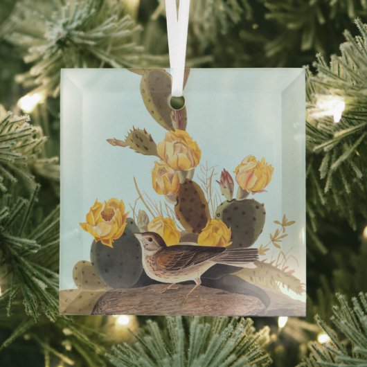 Audubon Vesper Sparrow en Prickly Pear Cactus Glas Ornament (Insitu)