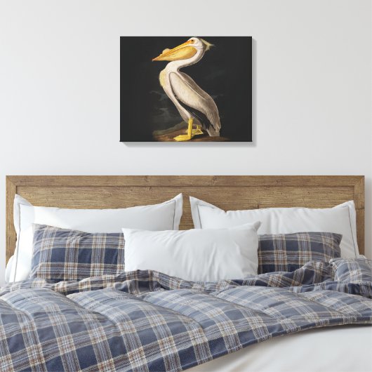 Audubon Witte Pelikaan Vogel Amerika Canvas Afdruk (Insitu (Slaapkamer))