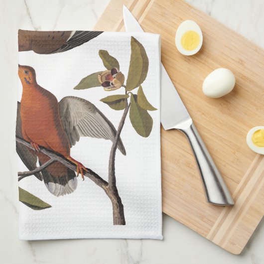 Audubon Zenaida Duif met bloemen Theedoek (Quarter Fold)