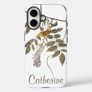 Audubon's Blue Eyed Yellow Warbler op Wisteria iPhone 16 Hoesje