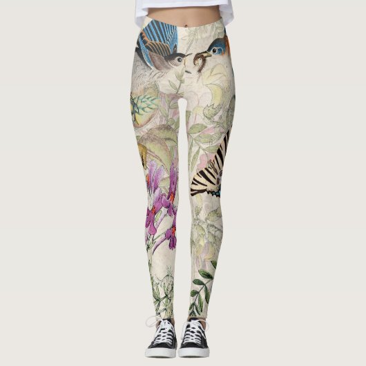 Audubons Bluebird Birds Floral Butterfly Legging (Voorkant)