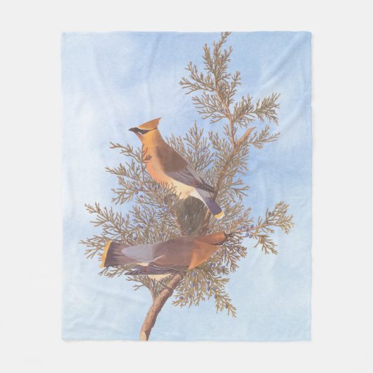 Audubon's Cedar Waxwing Bird Pair op Evergreen Fleece Deken (Voorkant)