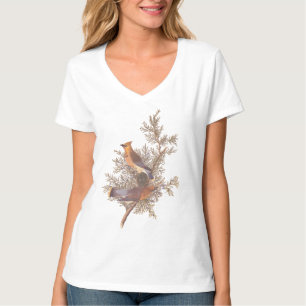 Audubon's Cedar Waxwing Bird Pair op Evergreen T-shirt