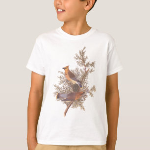 Audubon's Cedar Waxwing Bird Pair op Juniper Tree T-shirt