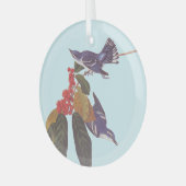 Audubon's Cerulean Warbler Bird Pair met Berries Glas Ornament (Voorkant links)