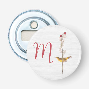 Audubon's gele vogel op bloem met monogram button flesopener