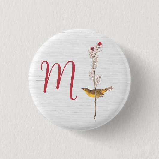 Audubon's gele vogel op bloem met monogram ronde button 3,2 cm (Voorkant)