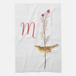 Audubon's gele vogel op bloem met monogram theedoek
