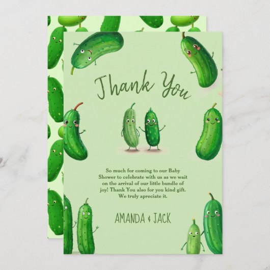 augurken komkommer groen grillig Baby shower Bedankkaart (Voorkant / Achterkant)