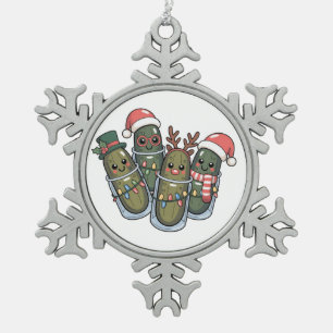 Augurken met Rendiergeweien Kerstman Augurk Liefhe Tin Sneeuwvlok Ornament