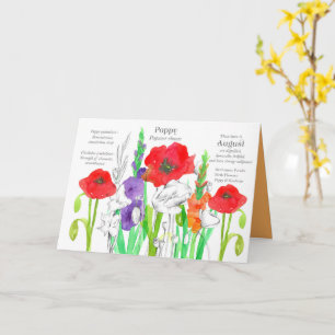 August Birthday Oranje Gladiolus Red Poppy Flowers Kaart
