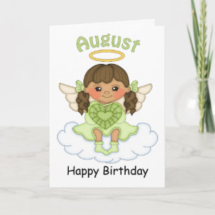 August Birthstone Angel Brunette Verjaardag Kaart
