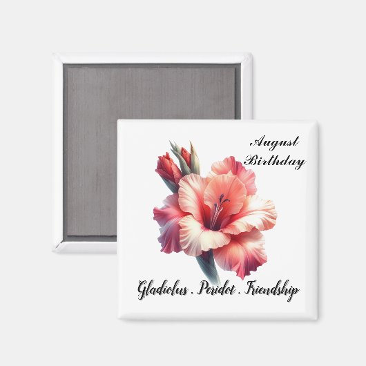 August Birthstone Peridot en Gladiolus Magneet (Voorkant / Achterkant)