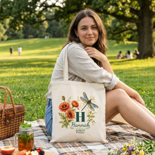 August Geboortebloem Klaproos & Libel Tote Bag