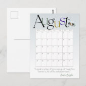 August Grey Moderne Maandkalender 2025 Briefkaart (Voorkant / Achterkant)