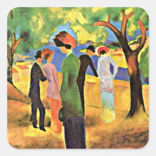 August Macke art: Vrouw in een groene jas, Vierkante Sticker